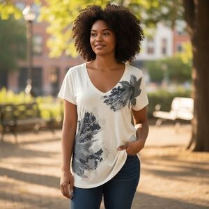 J Crew 100% Cotton Beaded Graphic Tee Size Large